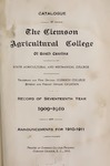 Clemson Catalog, 1909-1910, Volume unknown by Clemson University