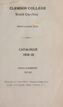 Clemson Catalog, 1918-1919, Volume unknown