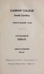 Clemson Catalog, 1920-1921, Volume unknown
