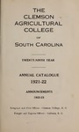 Clemson Catalog, 1921-1922, Volume unknown by Clemson University