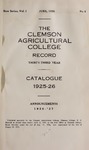 Clemson Catalog, 1925-1926, Volume 1