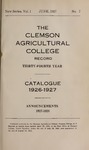 Clemson Catalog, 1926-1927, Volume 1