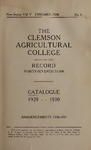 Clemson Catalog, 1929-1930, Volume 5 by Clemson University