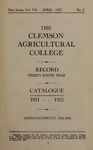 Clemson Catalog, 1931-1932, Volume 7 by Clemson University