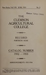 Clemson Catalog, 1932-1933, Volume 8 by Clemson University