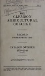 Clemson Catalog, 1939-1940, Volume 15